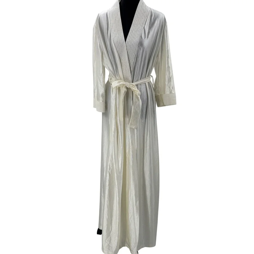 Vintage Montgomery Ward Ivory Satin Robe Long Peignoir Belted Bridal Lingerie